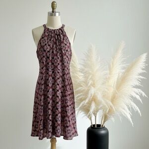 Express| Vibrant Fit & Flare Halter Floral A-Line Sleeveless Mini Sundress Sz 10